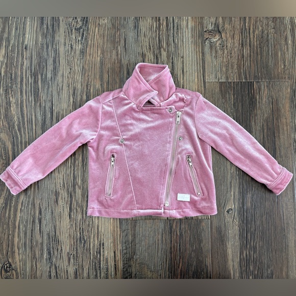 7 For All Mankind Pink Velour Full Zip Baby Moto Jacket Size 12 Months Logo - Picture 2 of 10